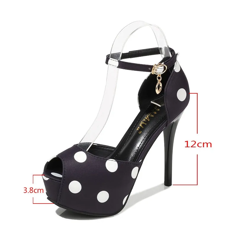 Amozae New Platform High Heel Polka Dot Sweet Silk Satin Shallow Mouth Fish Mouth Single Shoes Women Shoes Offwhite Shoes High Heels A8