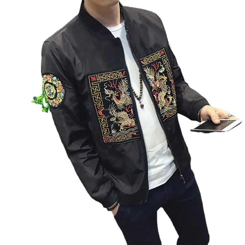 Autumn 2022 New Men's Chinese Jacket Youth Popular Dragon Robe Embroidery Fashion Large Men's Thin Coat