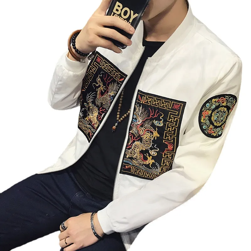 Autumn 2022 New Men's Chinese Jacket Youth Popular Dragon Robe Embroidery Fashion Large Men's Thin Coat