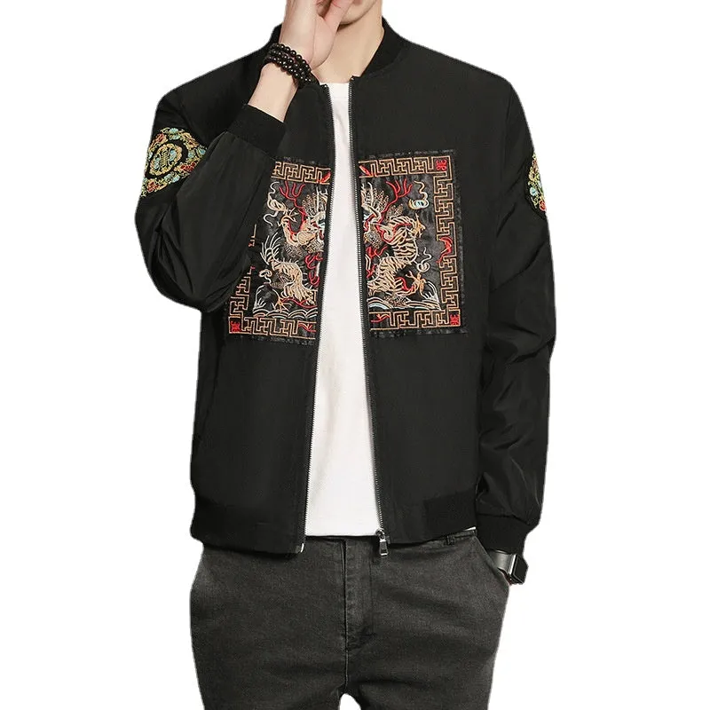 Autumn 2022 New Men's Chinese Jacket Youth Popular Dragon Robe Embroidery Fashion Large Men's Thin Coat