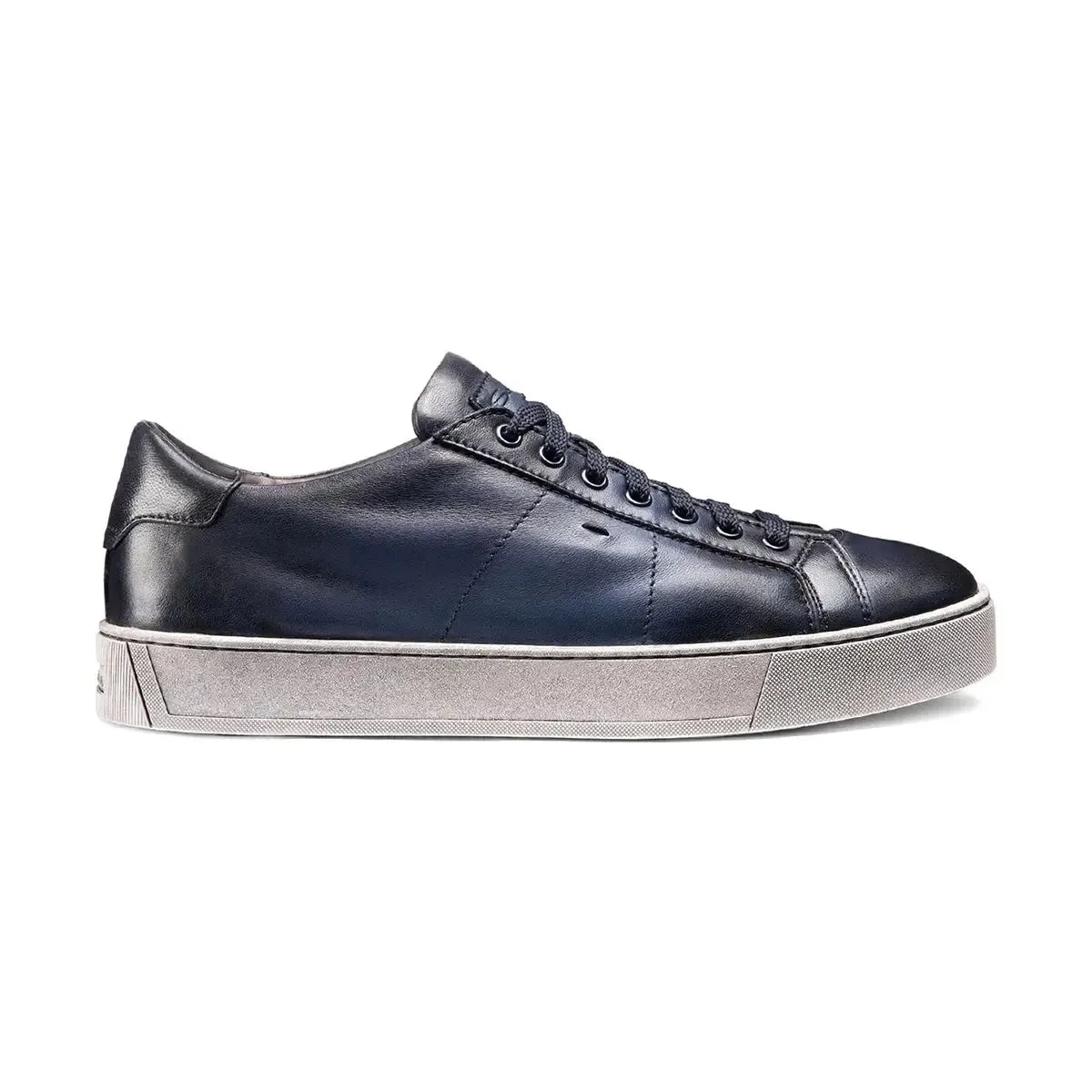 Blue Leather Low-Top Sneakers