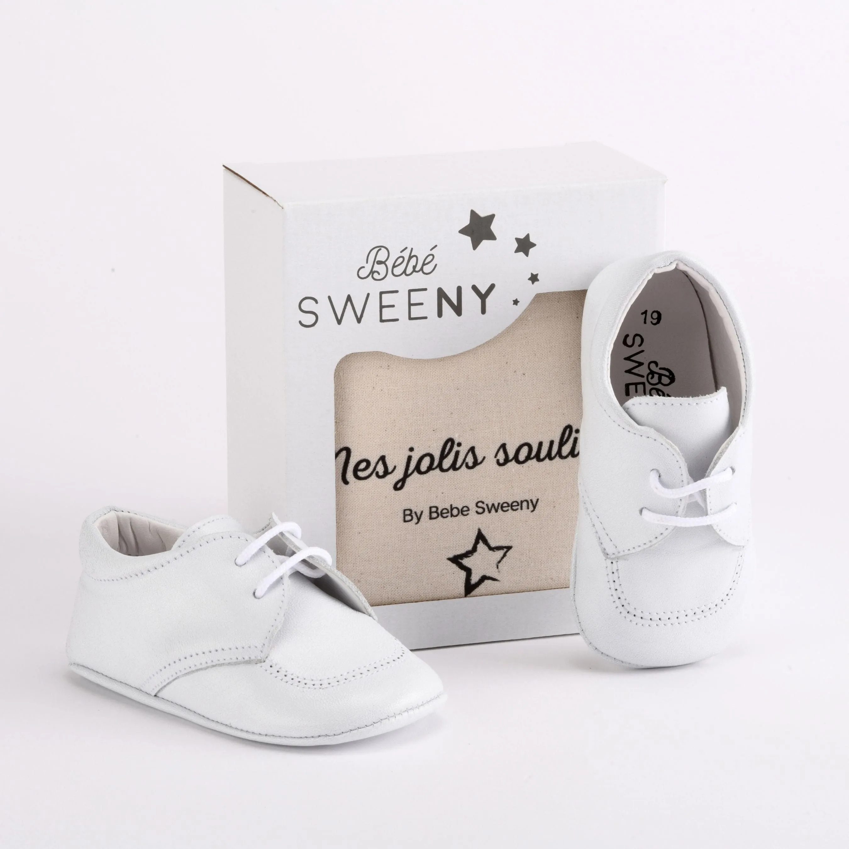 Boys White Leather Pre-walker Lace Shoes