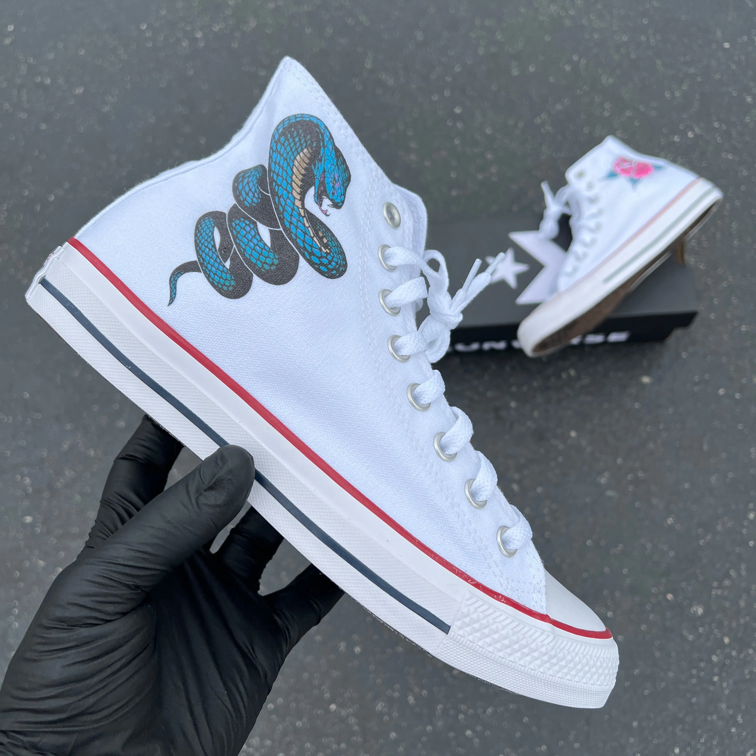 Cobra Snake Rose Flower Tattoo Themed Custom High Top Converse - Custom Converse Shoes