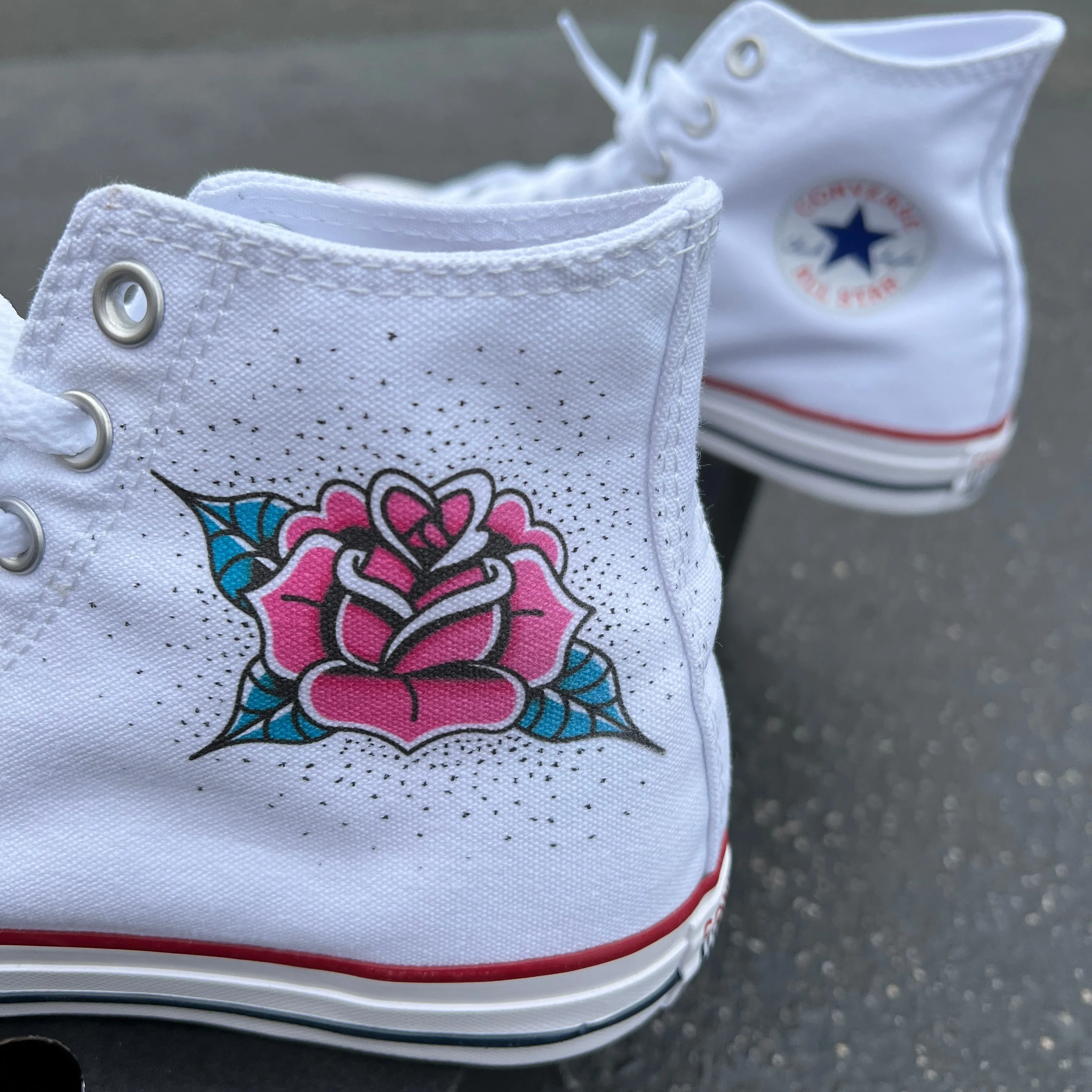 Cobra Snake Rose Flower Tattoo Themed Custom High Top Converse - Custom Converse Shoes