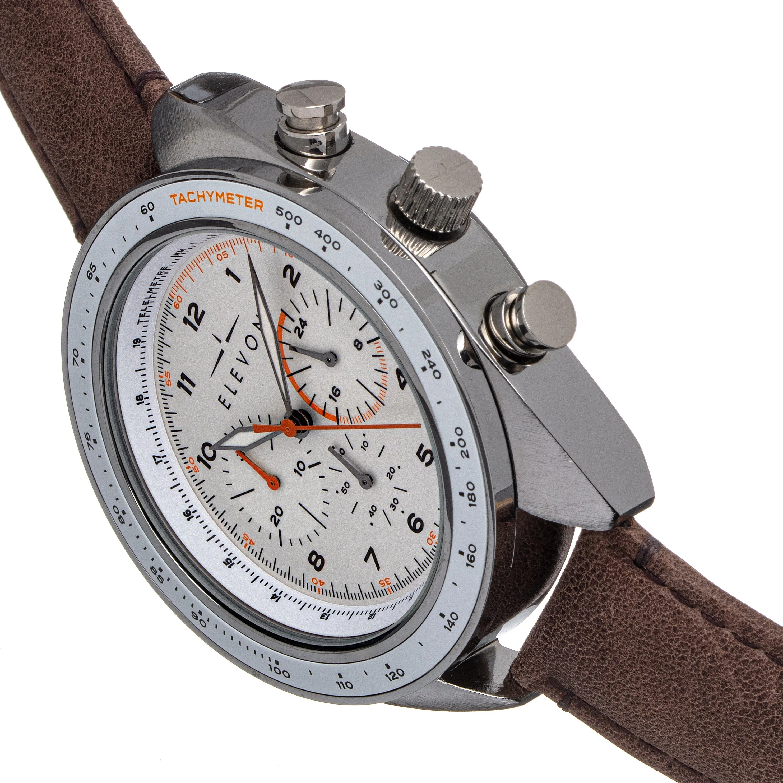 Elevon Bombardier Chronograph Leather-Strap Watch - Brown/White