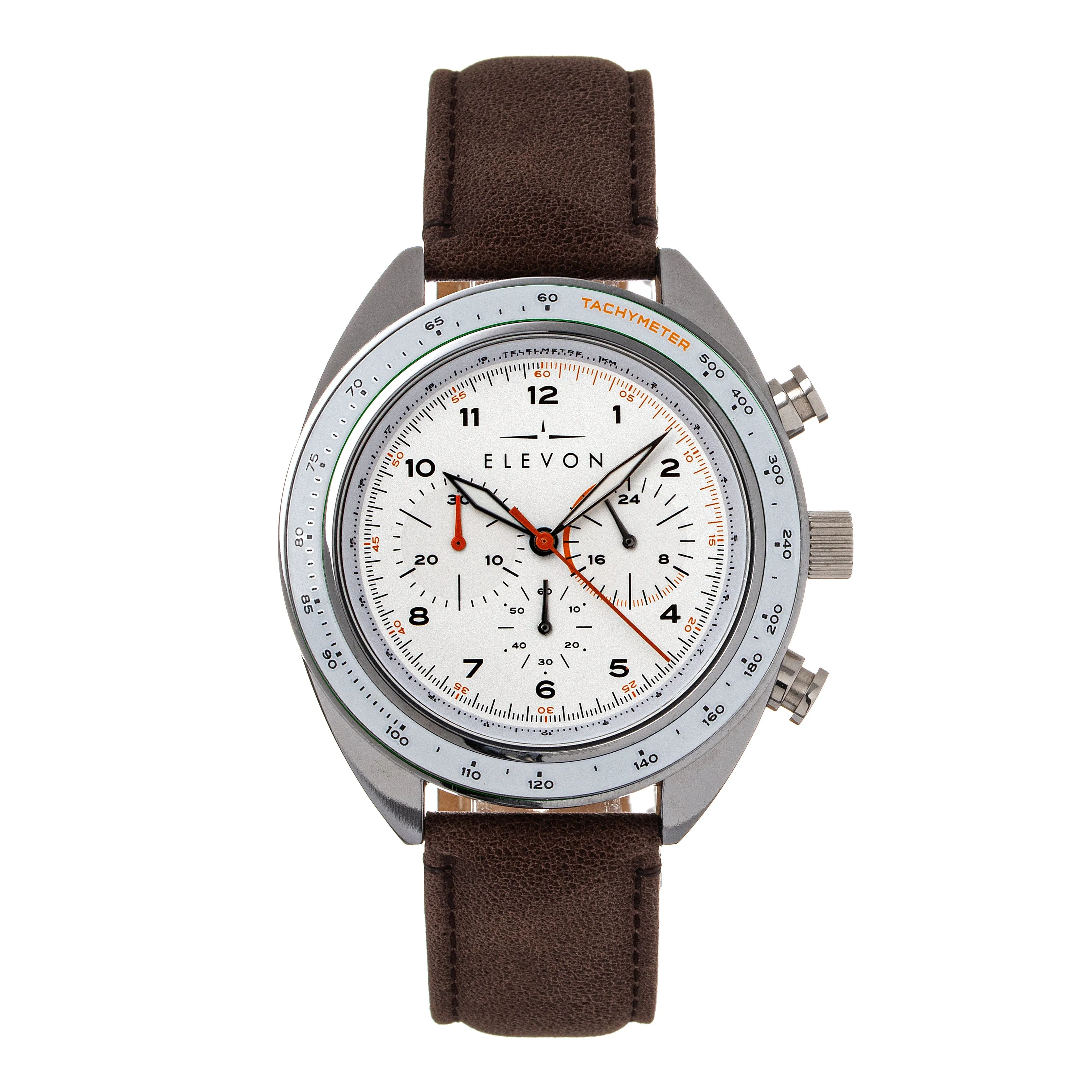 Elevon Bombardier Chronograph Leather-Strap Watch - Brown/White