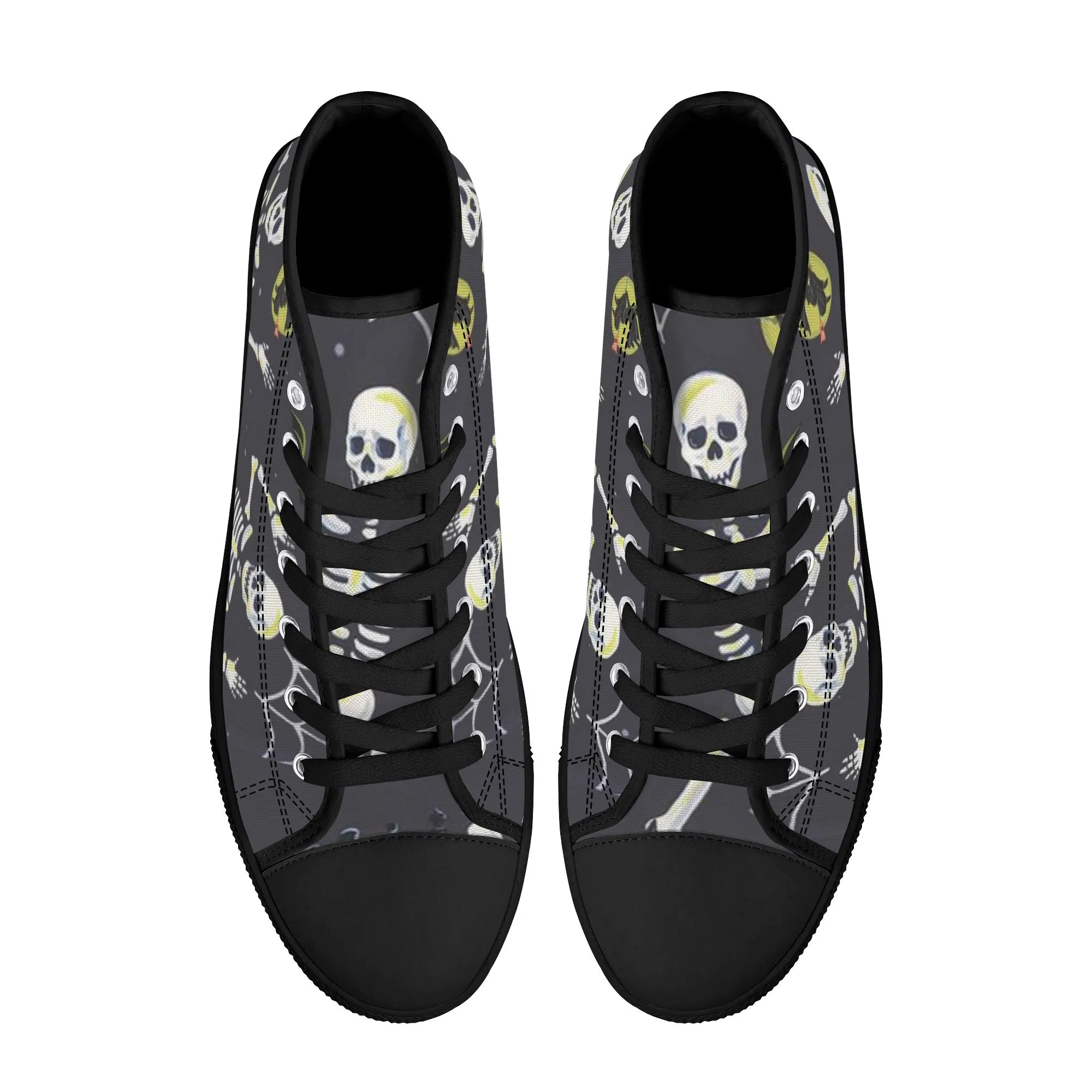 High Top Canvas Sneakers | Printed Tongue | Halloween themed Goth shoes | Spooky season | Dancing Skeletons