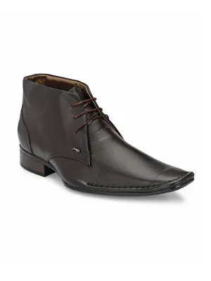 Hitz Men's Brown Leather Lace-up Ankle Formal Shoes