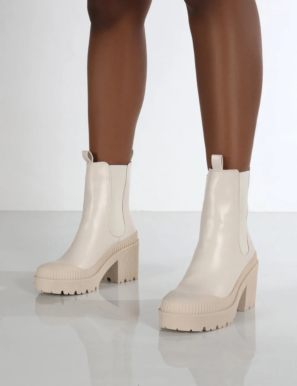 Liah Nude Drench Chunky Sole Heeled Ankle Boots