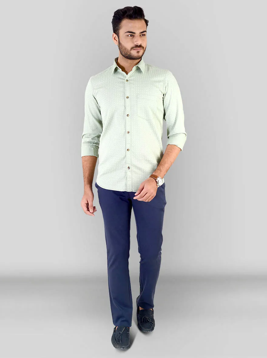 Light Pistachio Printed Smart Fit Casual Shirt | Greenfibre