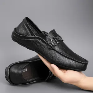 Men leather bean shoes fashion Joker leather shoes cover feet business casual shoes breathable soft-faced soft-soled tide shoes.