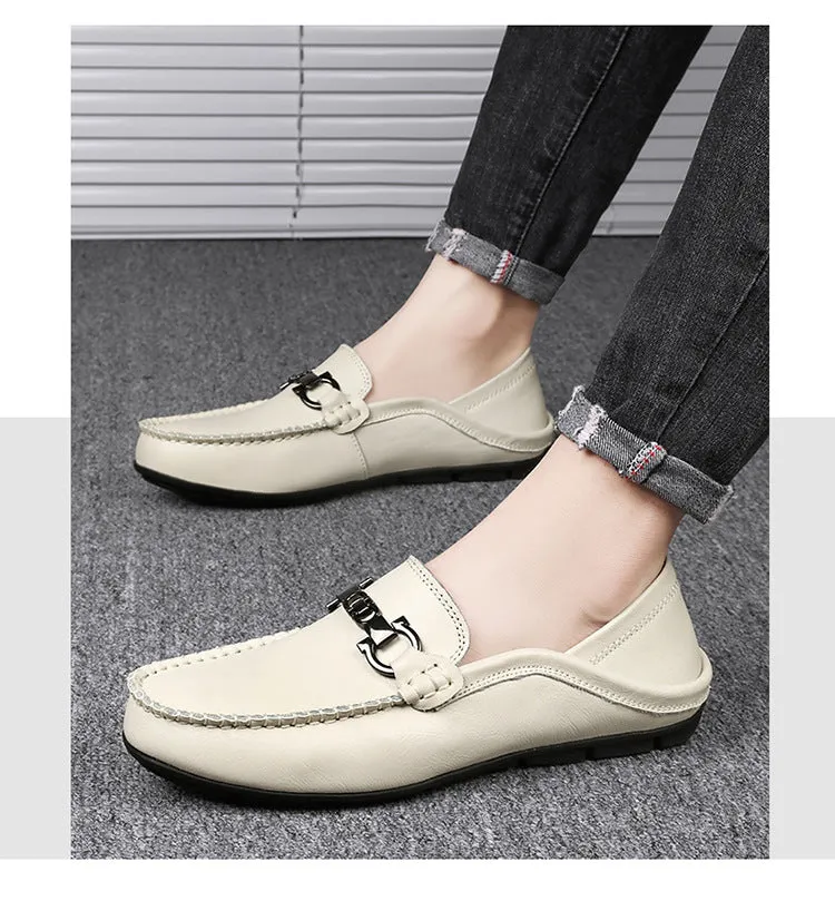 Men leather bean shoes fashion Joker leather shoes cover feet business casual shoes breathable soft-faced soft-soled tide shoes.