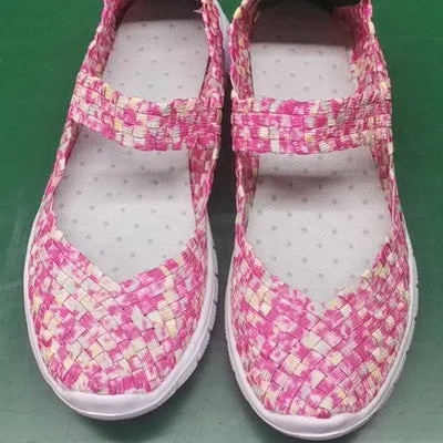 New Elastic Woven Shoes Large Size 42 Mother Shoes Comfortable Flat Casual Single Women's Shoes