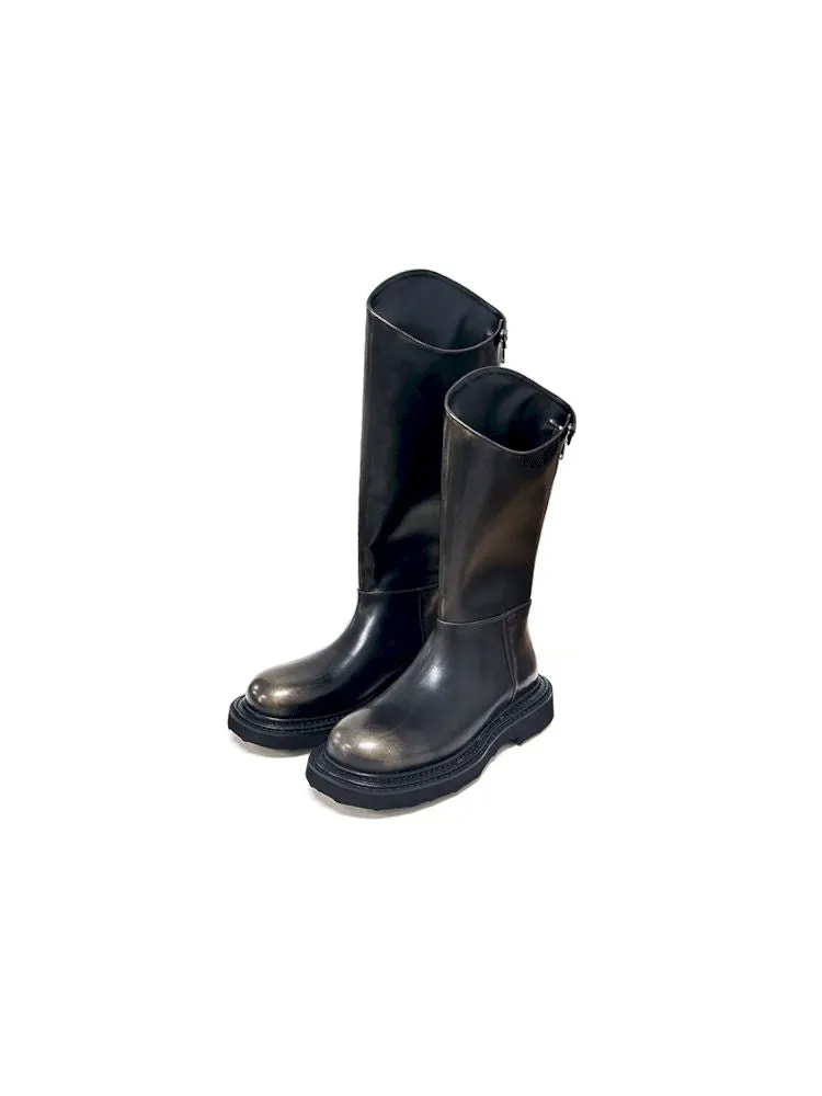 Polished Cowhide Riding Boots【s0000006652】