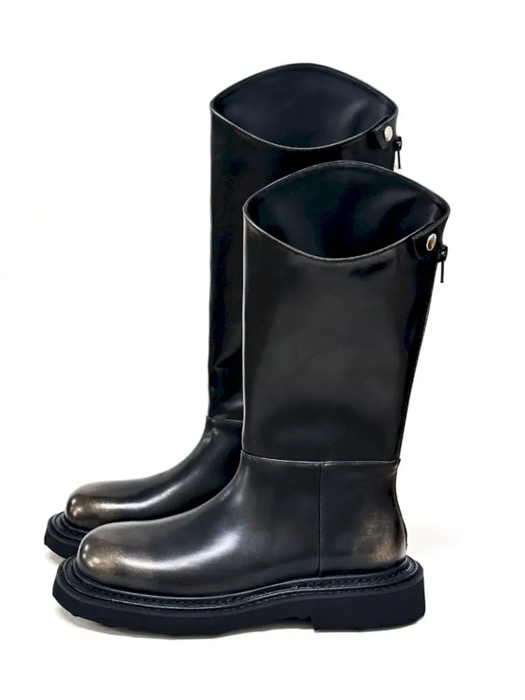 Polished Cowhide Riding Boots【s0000006652】