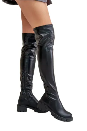 TEEK - Black Slick Touch Thigh-High Boots