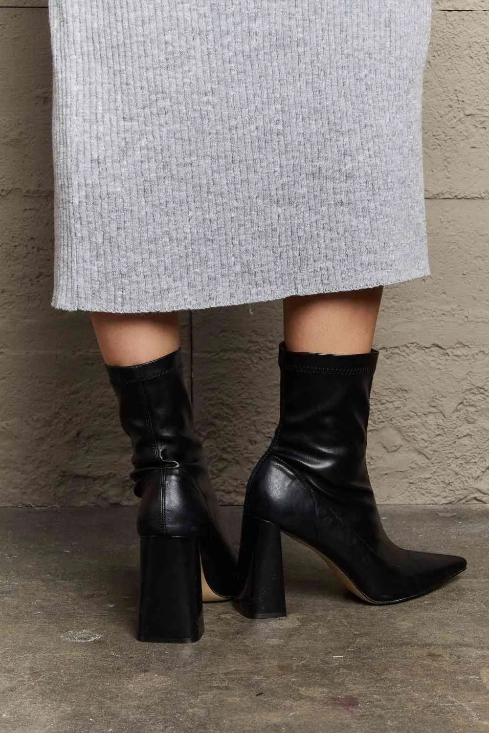 TEEK - Black Stacy Block Heel Sock Boots