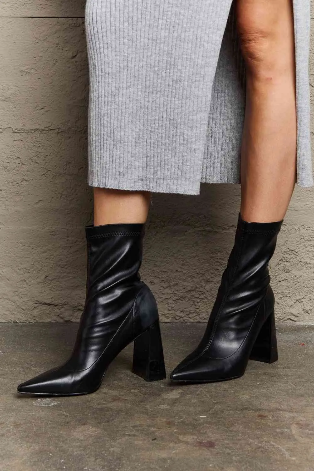 TEEK - Black Stacy Block Heel Sock Boots