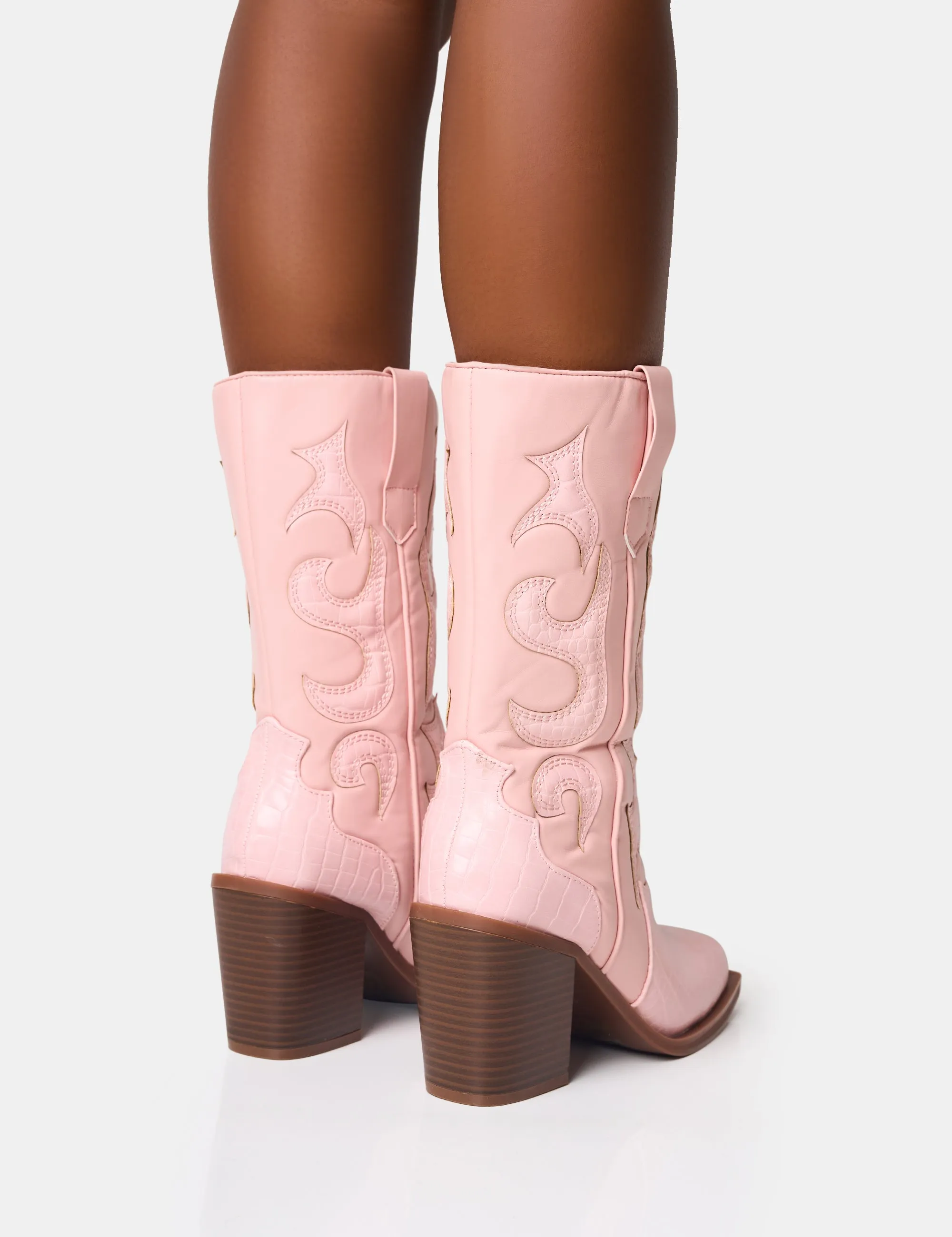 Texas Pink Western Block Heel Ankle Boots