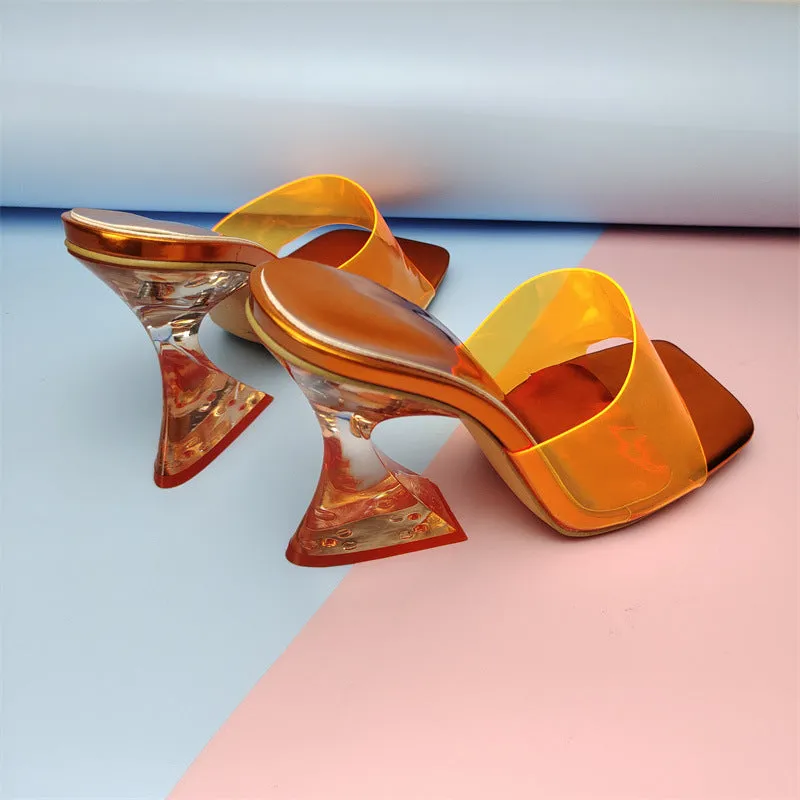 Transparent Heel Colorful  PVC High Heel Mules