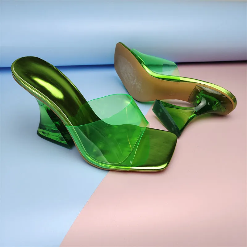 Transparent Heel Colorful  PVC High Heel Mules