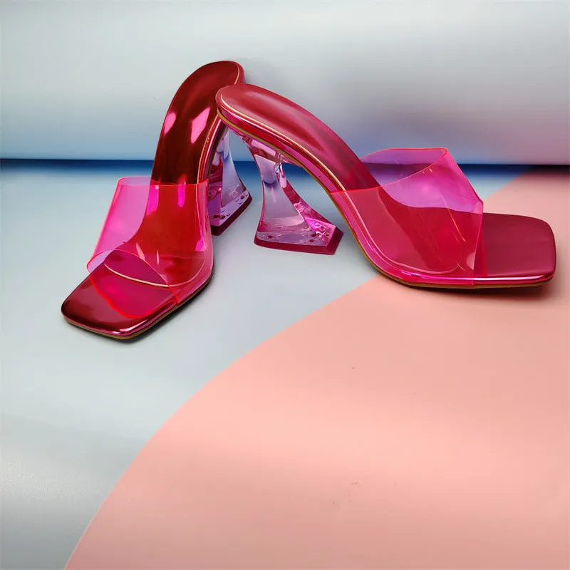 Transparent Heel Colorful  PVC High Heel Mules