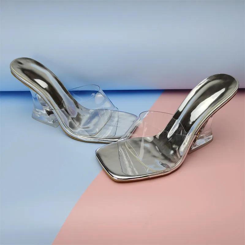 Transparent Heel Colorful  PVC High Heel Mules