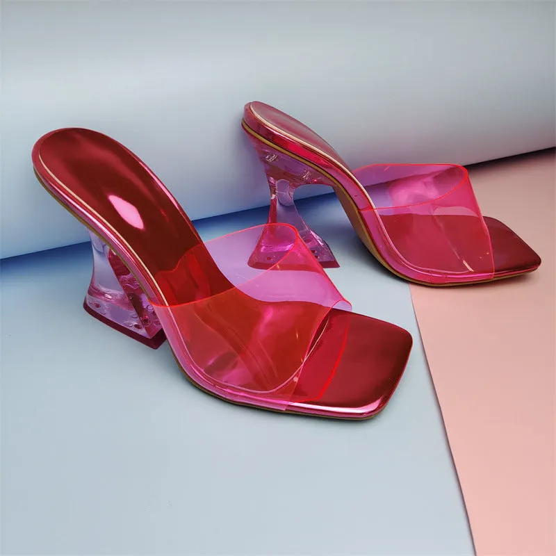 Transparent Heel Colorful  PVC High Heel Mules