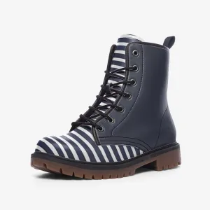 Vampire Art Charcoal Blue & White Stripy Casual Faux Leather Lightweight Boots - US sizes