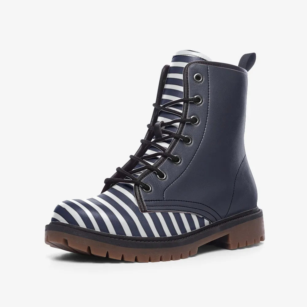 Vampire Art Charcoal Blue & White Stripy Casual Faux Leather Lightweight Boots - US sizes